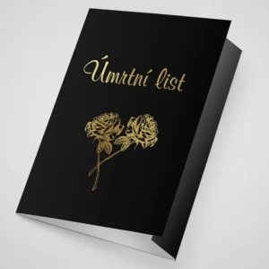 Černý obal na úmrtní list se zlatotiskem a dvěma klopami A5