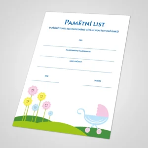 Pamětní list k vítání občánků 10