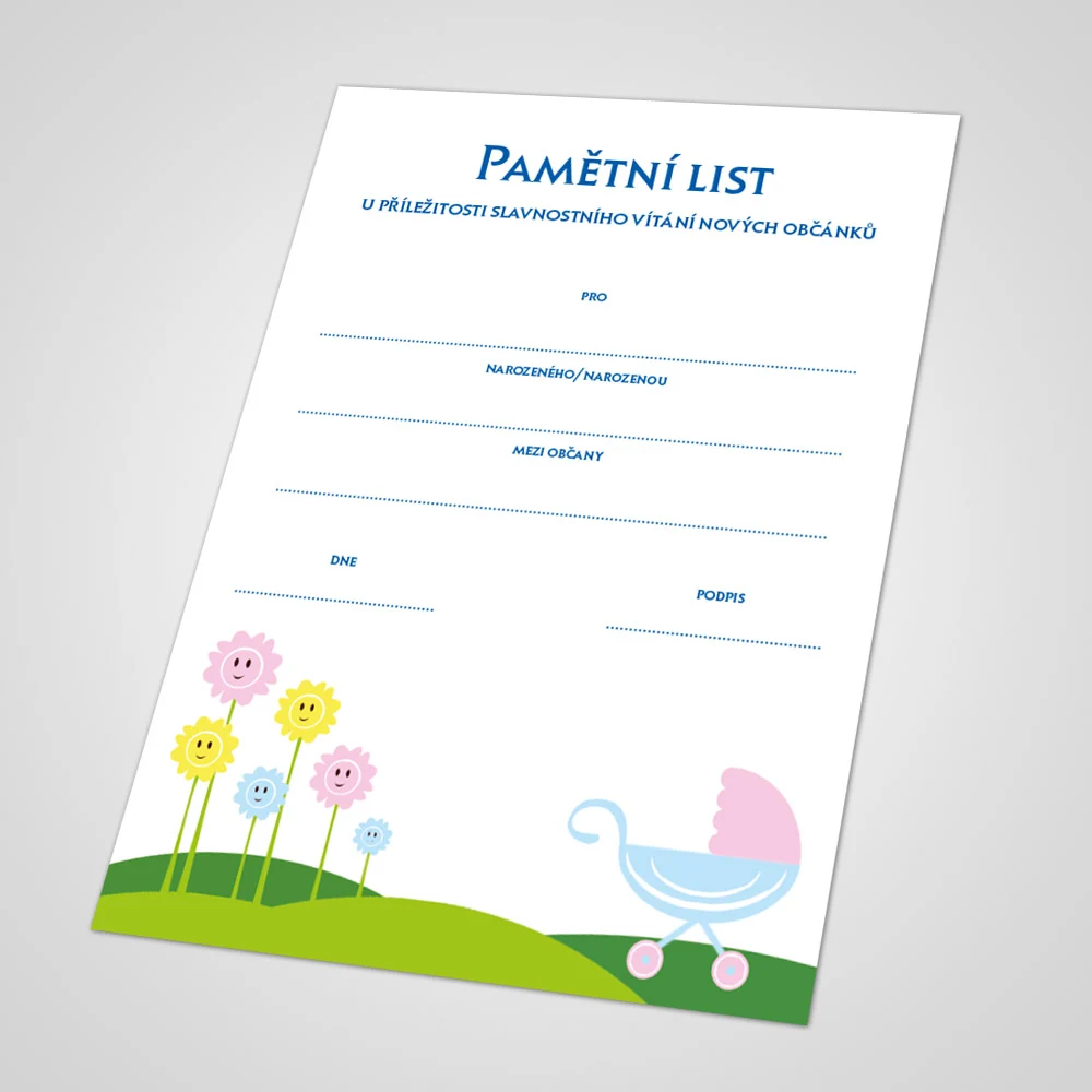 Pamětní list k vítání občánků 10