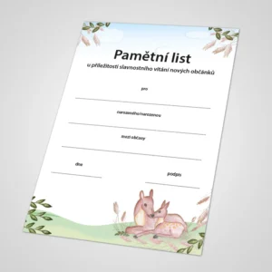 Pamětní list k vítání občánků 13