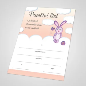Pamětní list k vítání občánků 16