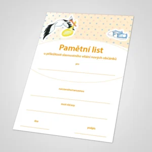 Pamětní list k vítání občánků 18