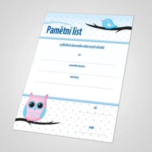 Pamětní list k vítání občánků 19