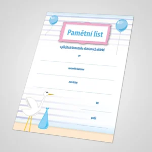 Pamětní list k vítání občánků 21