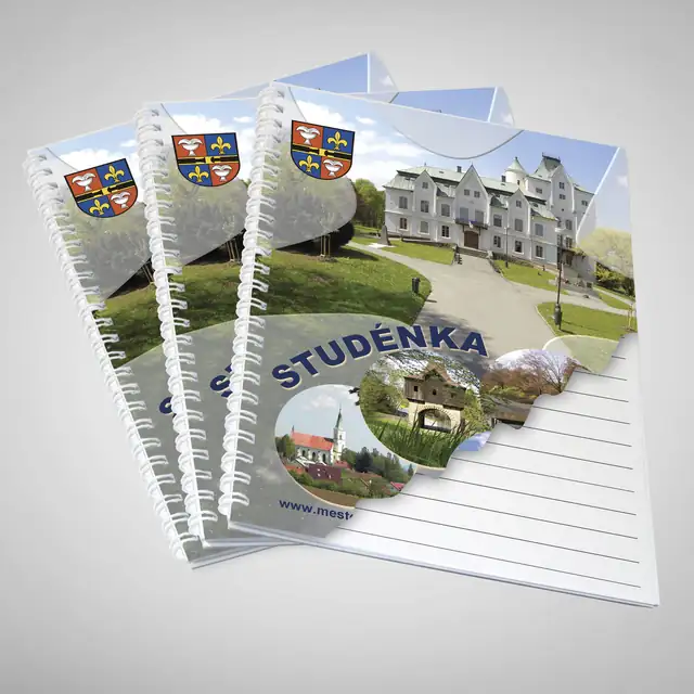 Reklamní bloky v boční kroužkové vazbě s logem a firemním potiskem - nelinkovaný, linkovaný, čtverečkovaný - A4, A5, A6