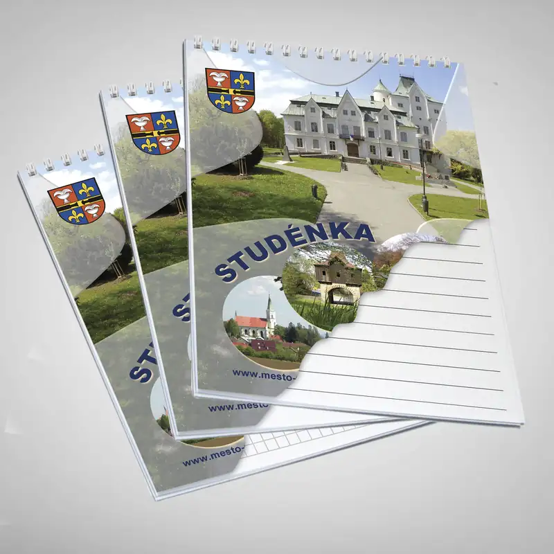 Reklamní bloky v kroužkové vazbě s logem a firemním potiskem - nelinkovaný, linkovaný, čtverečkovaný - A4, A5, A6